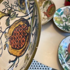 Pottery Barn pomegranate serving pasta bowl and 3 individual bowls